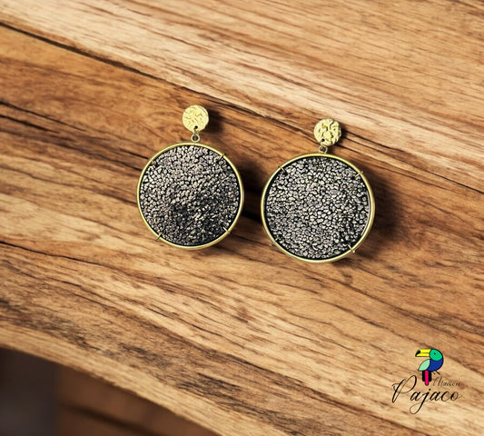 Boucles d'oreilles - Tambour - Noir scintillant