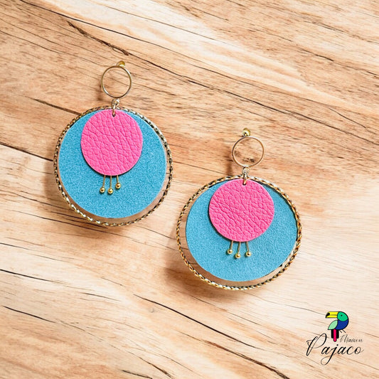 Boucles d'oreilles - Flores (4 cm) - Turquoise et rose