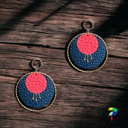 Boucles d'oreilles - Flores (4 cm) - Bleu navy et corail
