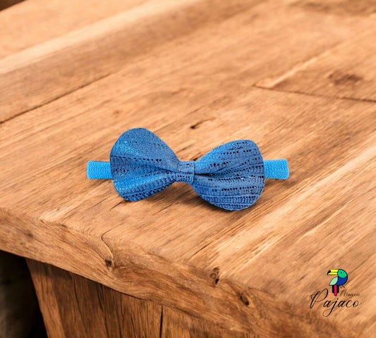 Elastique cheveux - Noeud cuir Bleu à motifs