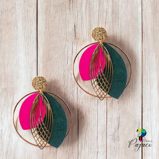 Boucles d'oreilles - Cléopâtre - Vert et rose